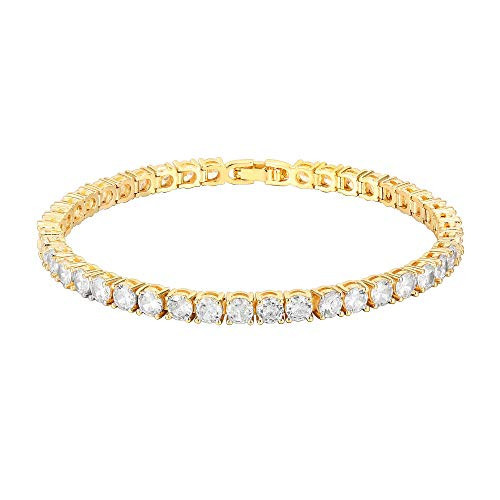 PAVOI 14K Gold Plated Cubic Zirconia Classic Tennis Bracelet | Yellow Gold Bracelets for Women | 4mm CZ, 6.5 Inches | Amazon (US)