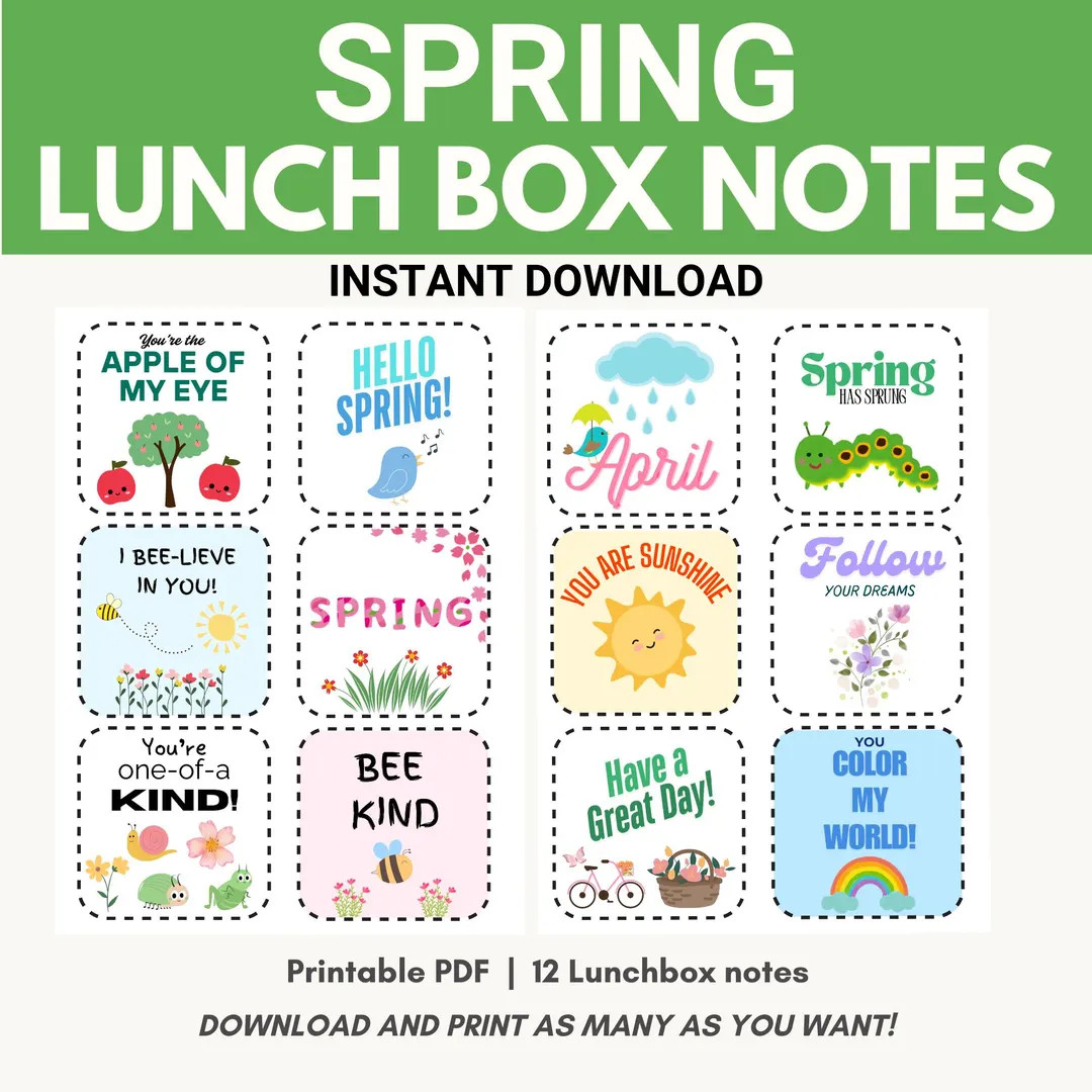 Spring Lunch Box Notes!!! / Lunch Box Notes / Spring Activity for Kids / Spring Printables / INST... | Etsy (US)