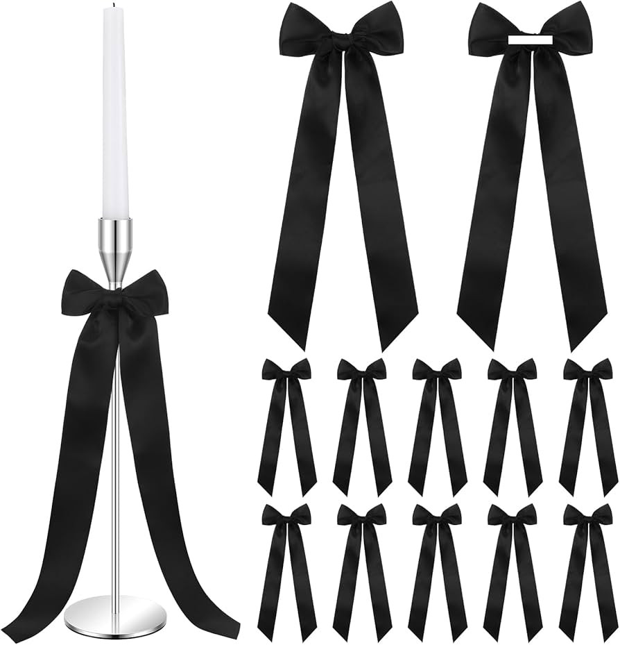 12 Pcs Black Candlestick Decoration Bows 13 Inch Self Adhesive Large Ribbon Gift Bows for Candle ... | Amazon (US)
