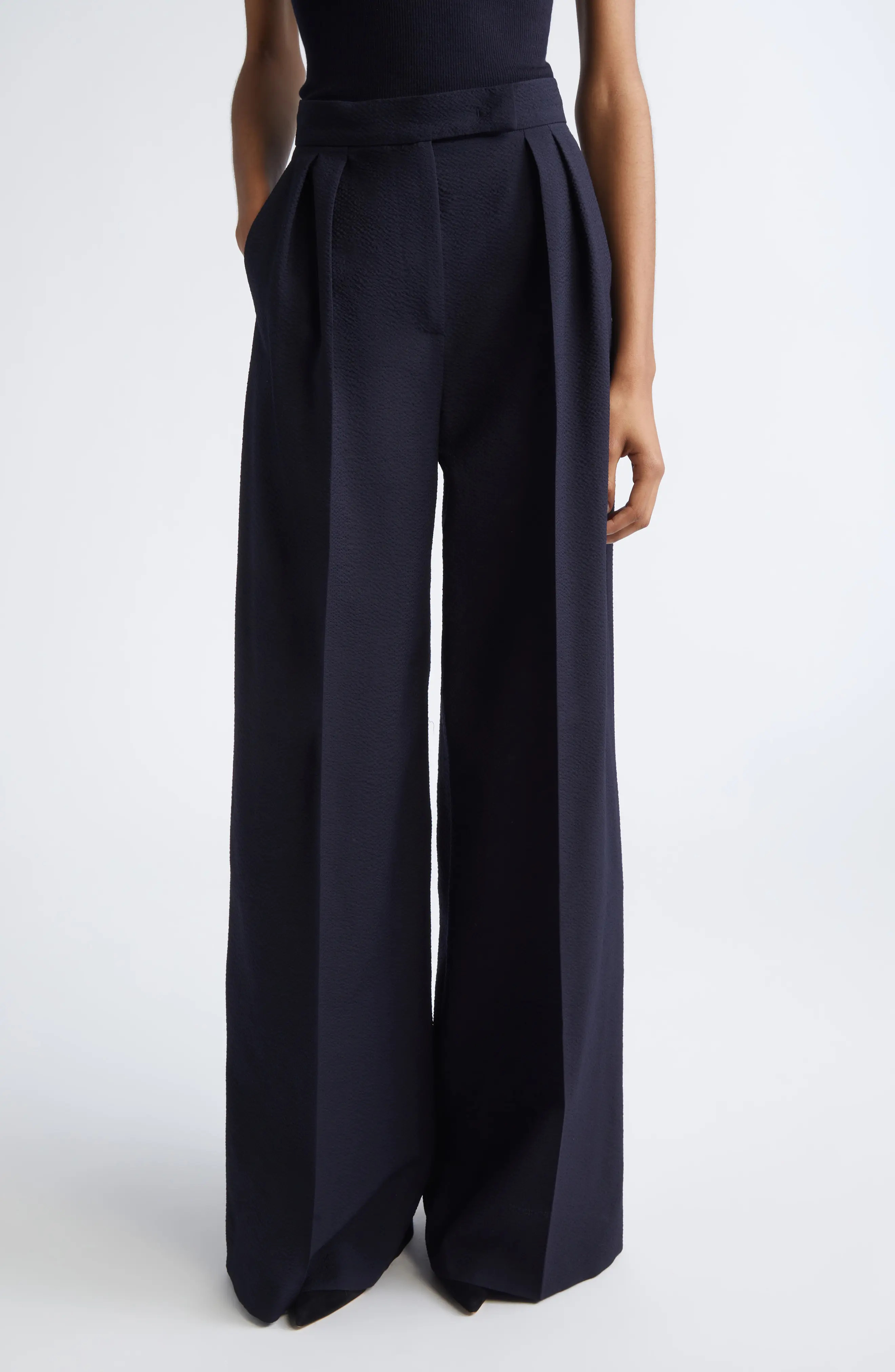 Secolo Pleated Wool Blend Seersucker Pants (Women) | Nordstrom | Nordstrom