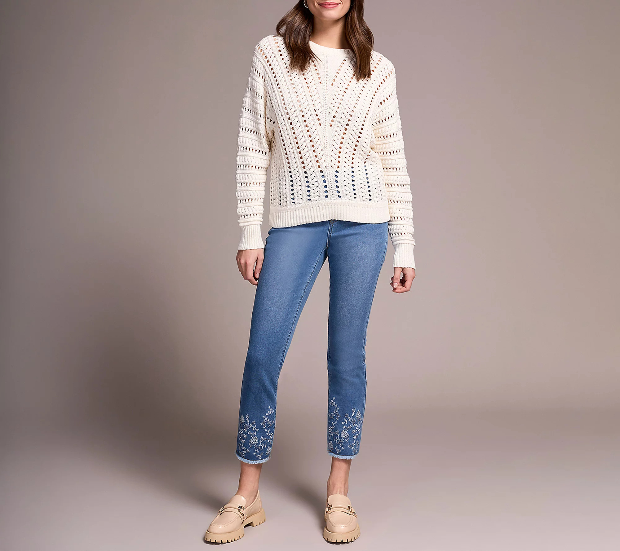 Tribal Textured Special Wash Crew Neck Sweater | QVC