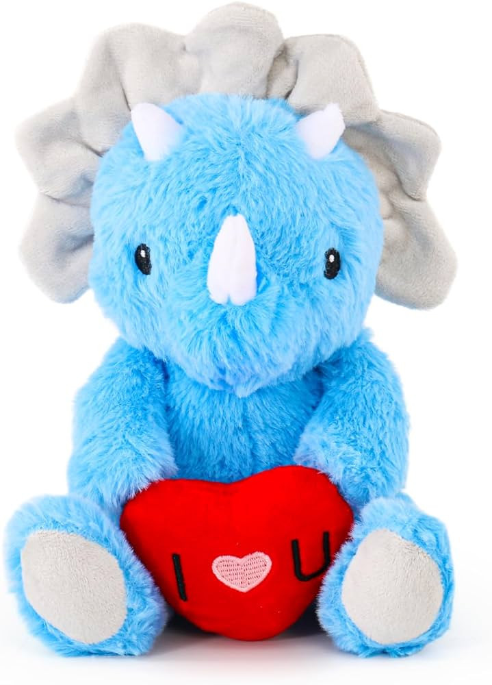VANLINNY NEW Valentines Day Gifts for Kids, Blue Dinosaur Stuffed Animal with Heart, Cute Tricera... | Amazon (US)