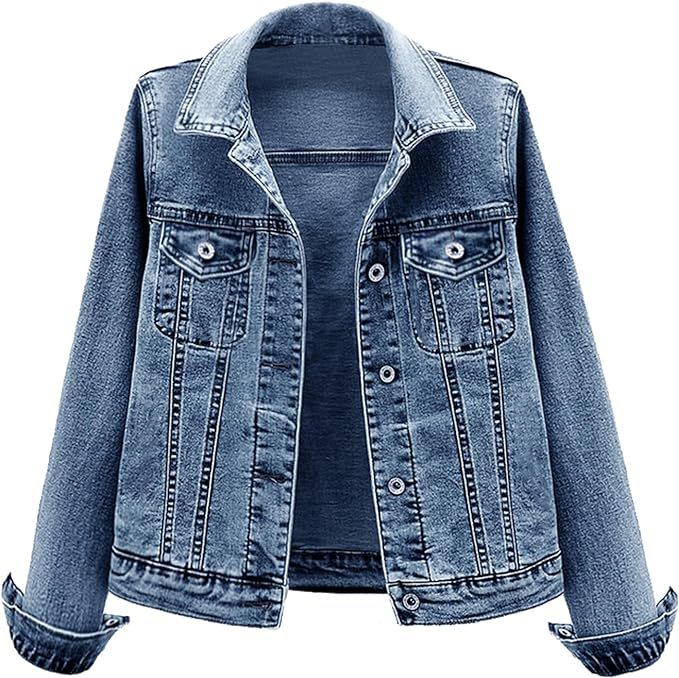 LifeShe Women's Basic Button Down Denim Jean Jacket Coat | Amazon (US)