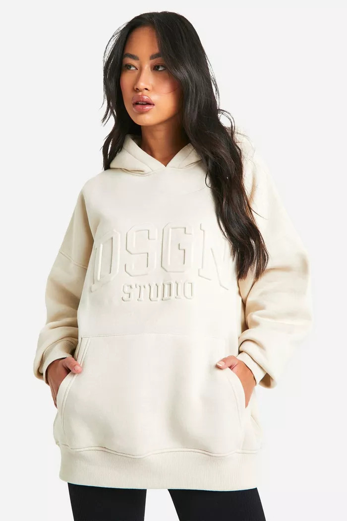 Dsgn Collegiate Embossed Oversized Hoodie | Boohoo.com (UK & IE)