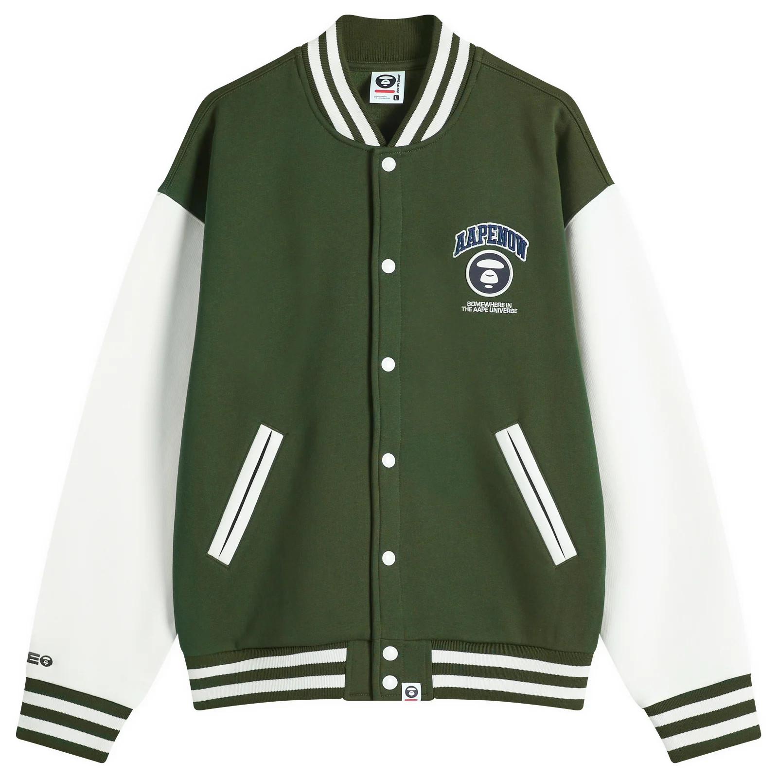 Men's AAPE Now Fleece Baseball Jacket in Dark Green, Size Small | END. Clothing | END. Clothing