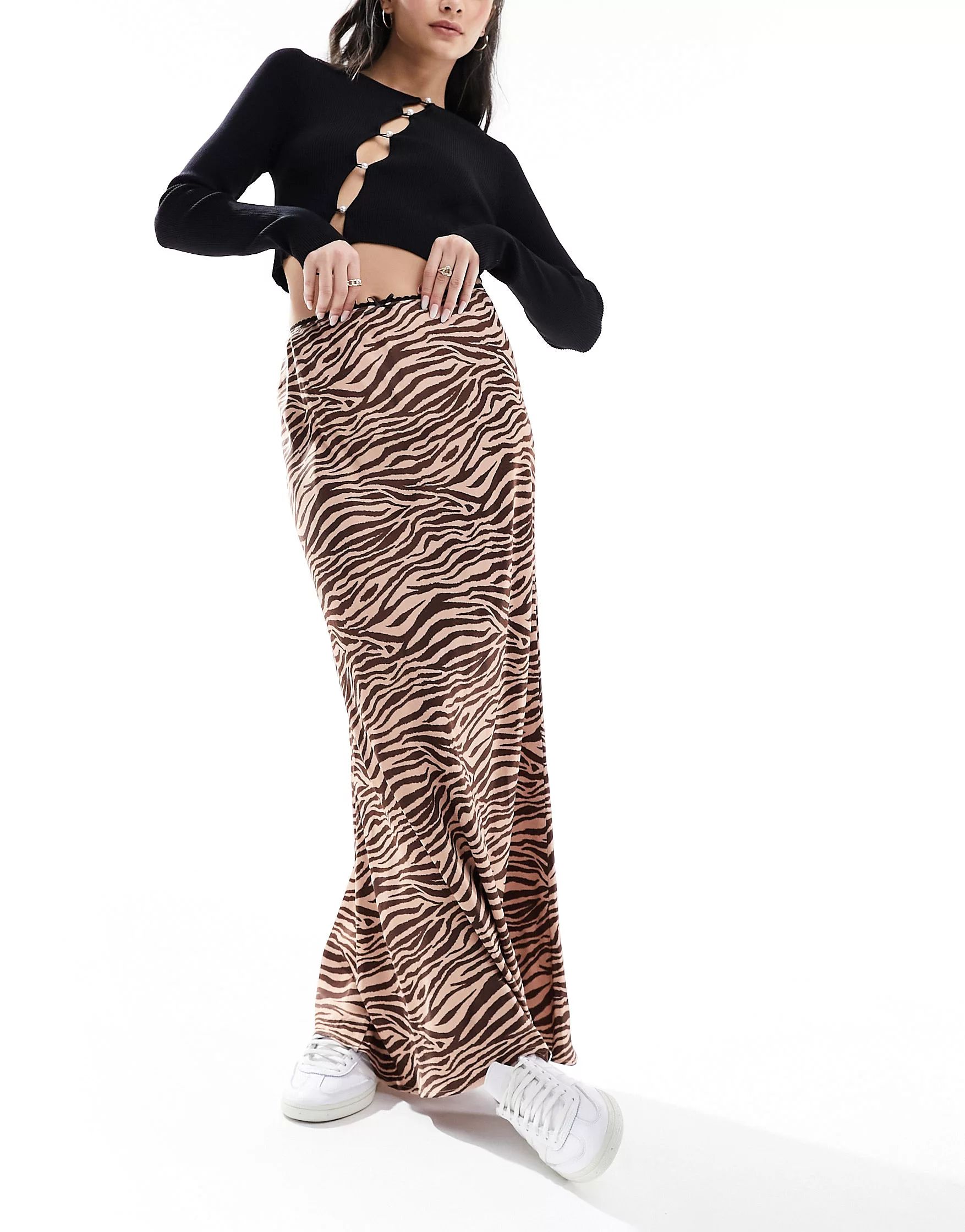 ASOS DESIGN satin maxi skirt in animal print | ASOS (Global)