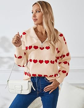 Women's Zip Up Pullover Sweaters Long Sleeve Side Slit Loose Casual Knit Pattern Sweater | Amazon (US)