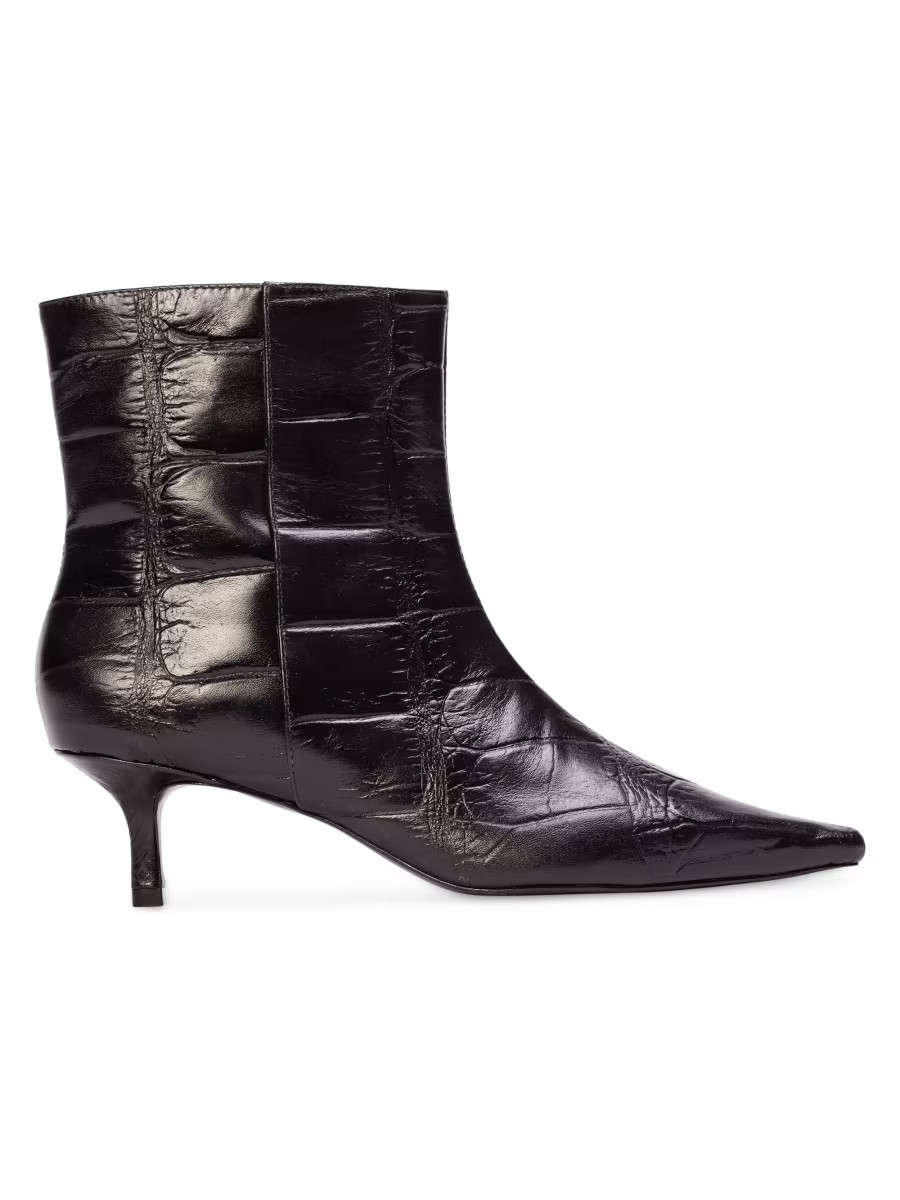 Black Suede Studio Harlow 50MM Croc Embossed Boots | Saks Fifth Avenue | Saks Fifth Avenue