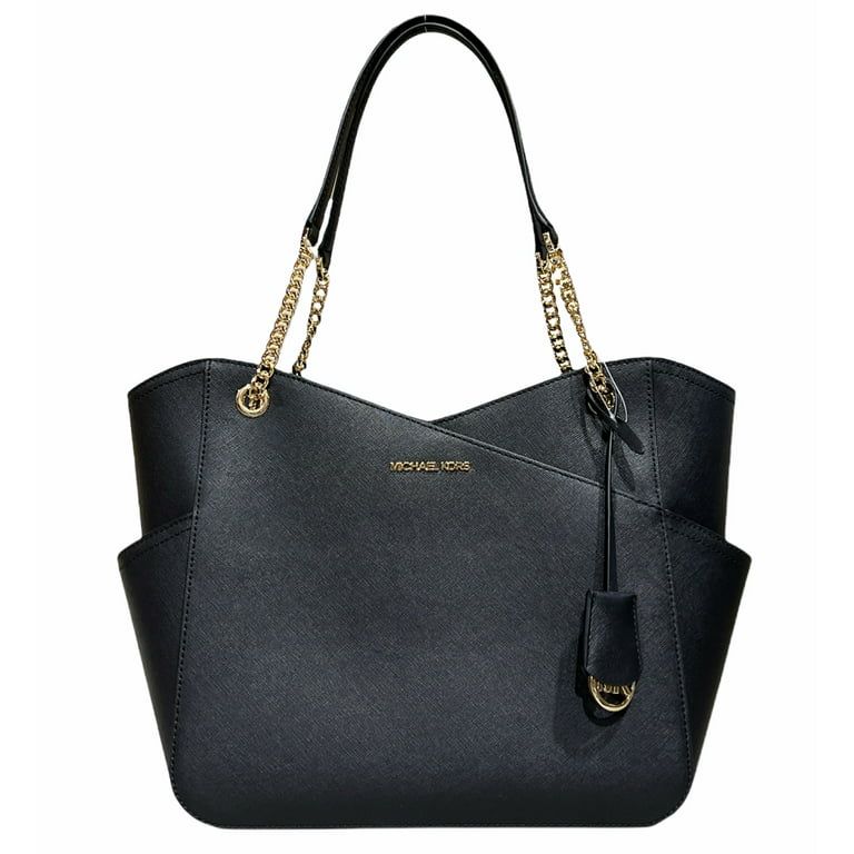 Michael Kors Jet Set Travel Large Top Zip Chain Tote Black Saffiano Leather | Walmart (US)