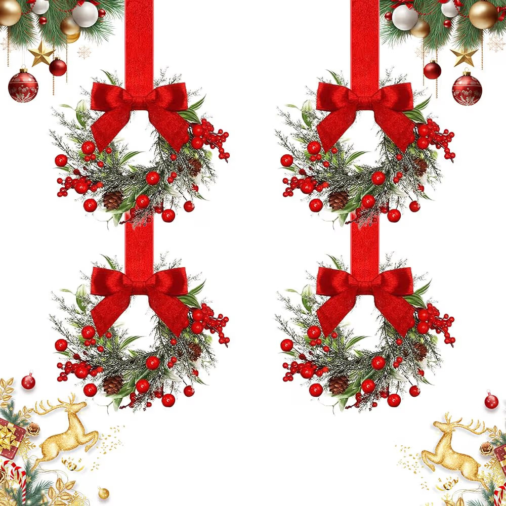 Small Christmas Wreath, 6" Mini Christmas Wreaths for Cabinets, Small Cabinet Mini Wreaths for Xm... | Amazon (US)