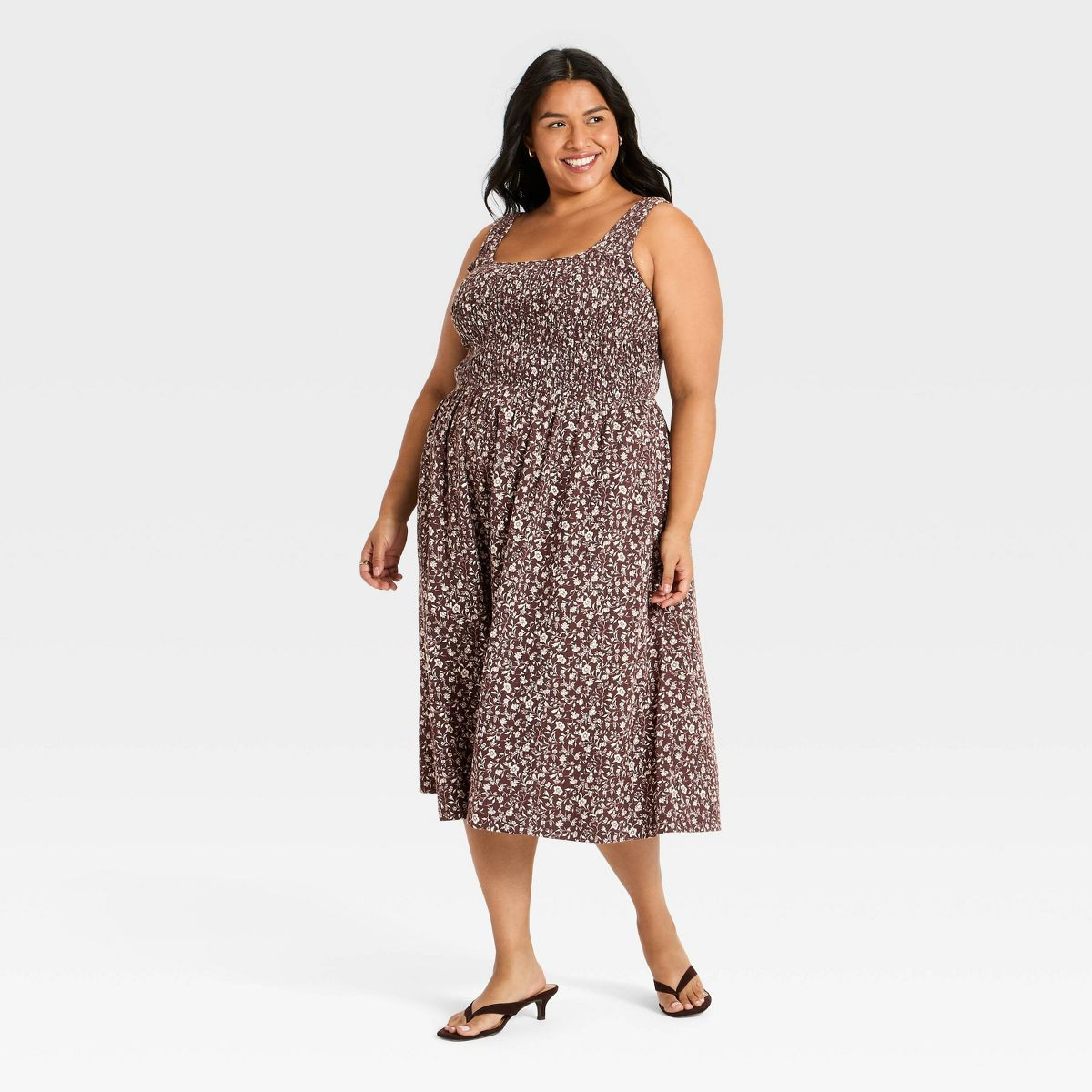 Women's SLVLS Smocked Floral Midi Tank Dress - Ava & Viv\u2122 Brown 4X | Target