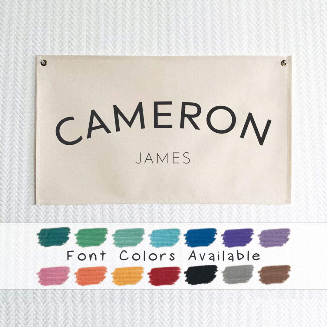 Baby Name Flag, Custom Name Banner, Nursery Name Sign, Linen Look Canvas Easy Clean Machine Washa... | Etsy (US)