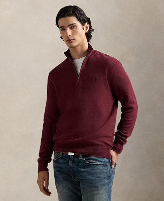 Men's Mesh-Knit Cotton Quarter-Zip Sweater | Macy's