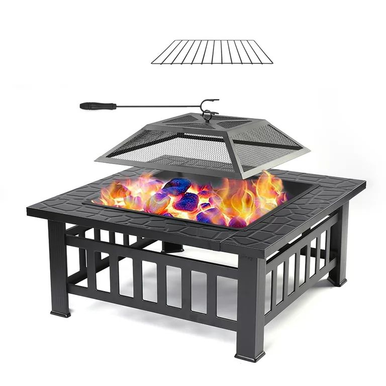 SEGMART Outdoor Fire Pit, 32" Square Metal Fire Pit Table with Spark Screen & Log Poker, Stove Wo... | Walmart (US)