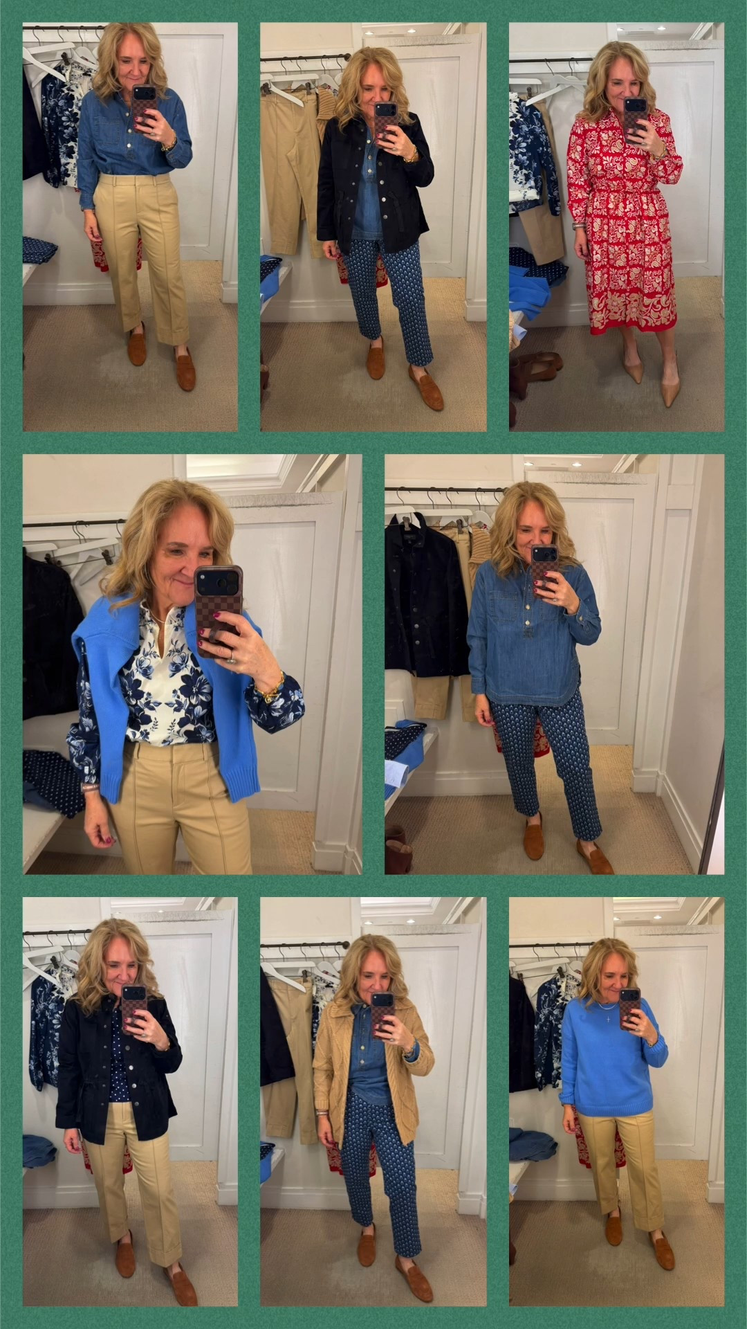 Talbots try-on!!! 
My first Oxford blouse is quince though. I thought it looked great with these pants! Shirt size med 
Pants size 6
Khackis size 8 petite 
Twill jacket medium petite 
Dress medium 
Blue sweater I’m wearing a medium but brought the large home 
Polka dot tee size medium petite Dress
Camel sweater doesn’t have a closure and I thought it ran small. I’m in the medium 


#LTKSaleAlert #LTKPetite #LTKOver40