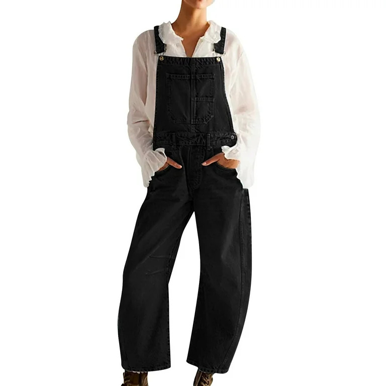 Baqcunre Women's Jumpsuit, Women Casual Denim Bib Overalls Baggy Barrel Jeans Y2k Wide Leg Denim ... | Walmart (US)