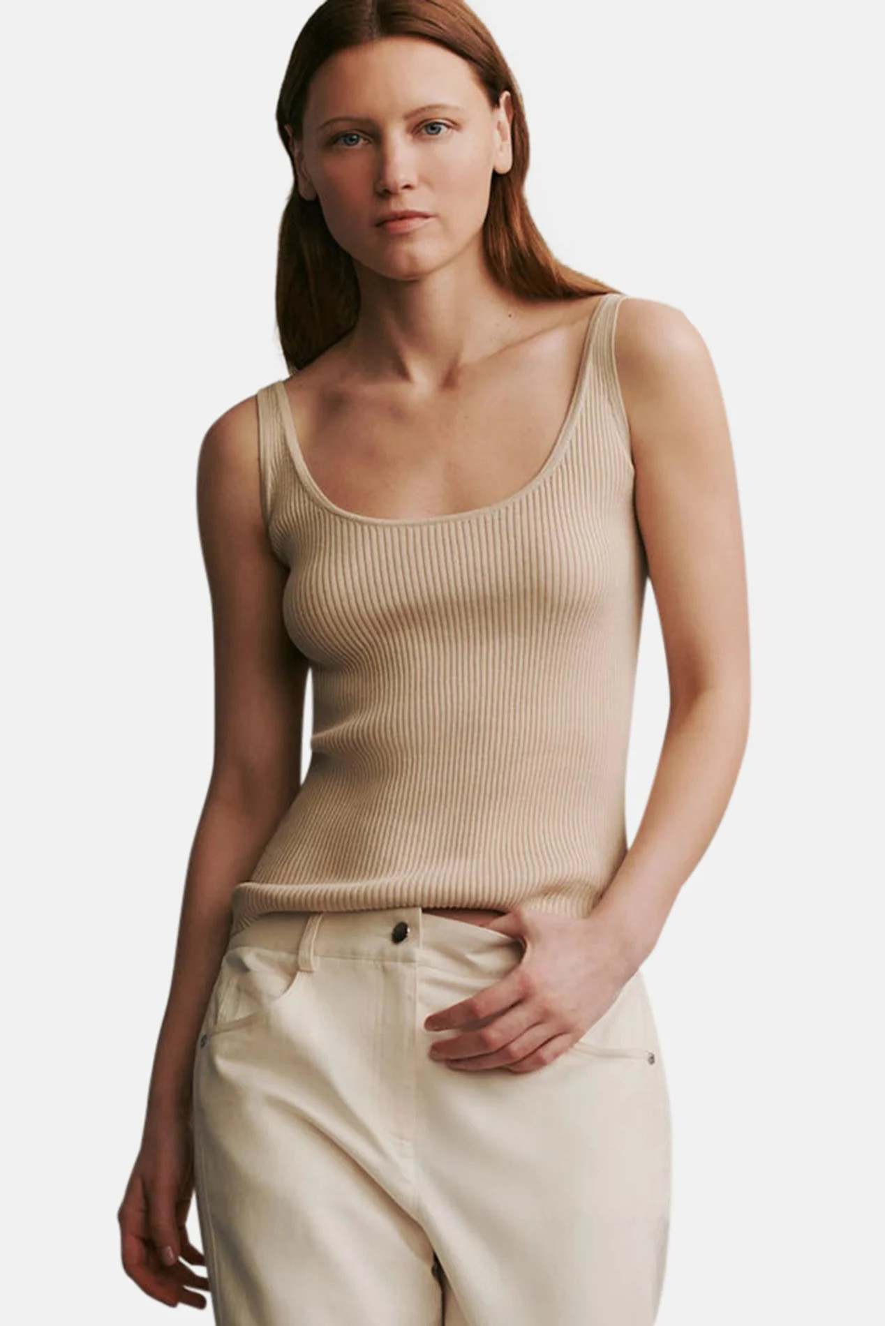 Knit Tank In Cotton Silk Wheat | Blue & Cream