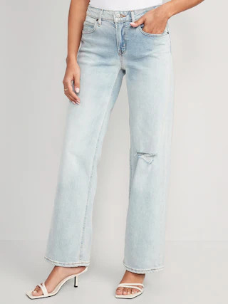 Mid-Rise Ripped Wide-Leg Jeans for Women | Old Navy (US)