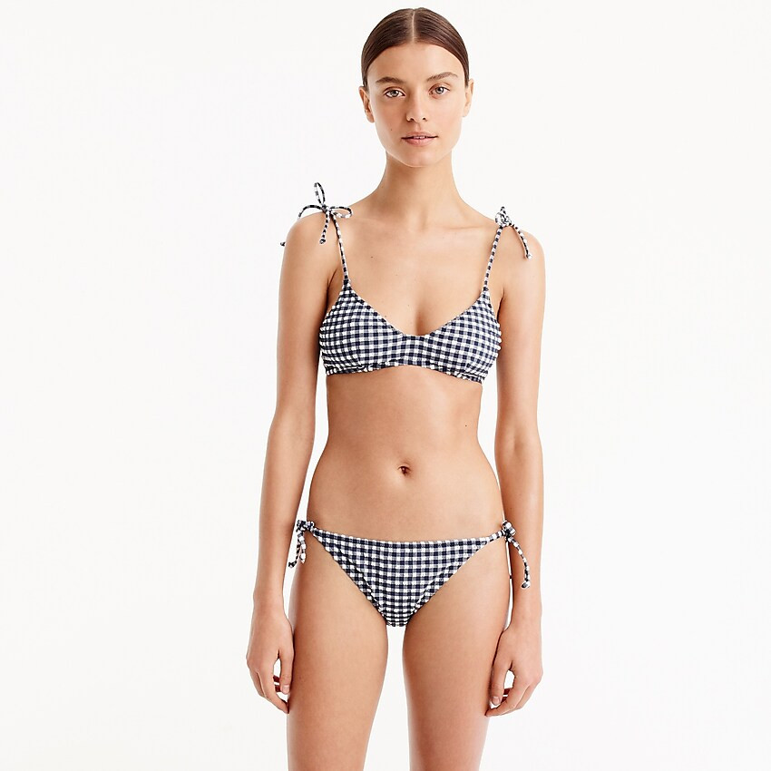 Shoulder-tie french bikini top in classic gingham | J. Crew US
