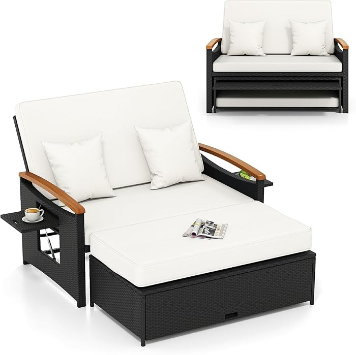 Moccha Outdoor Wicker Daybed, Patio Rattan Loveseat Sofa w/ 4-Level Adjustable Backrest, Folding ... | Amazon (US)