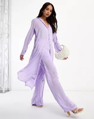 Vero Moda Aware slinky longline shirt co-ord in lilac | ASOS (Global)