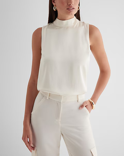 Satin Mock Neck Sleeveless Tank | Express