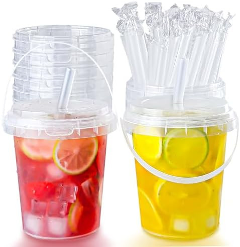 15sets disposable plastic cup with lid and straw, 34 ounce reusable and suitable for outdoor trav... | Amazon (US)