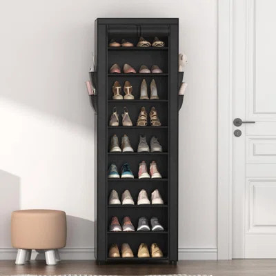 Shoe Rack With Cover Narrow Shoe Organizer With 4 Side Pockets 10 Tier Tall Shoe Storage Holds 18-22 Pairs Shoes And Boots Shoe Rack For Closet Entryw | Wayfair North America