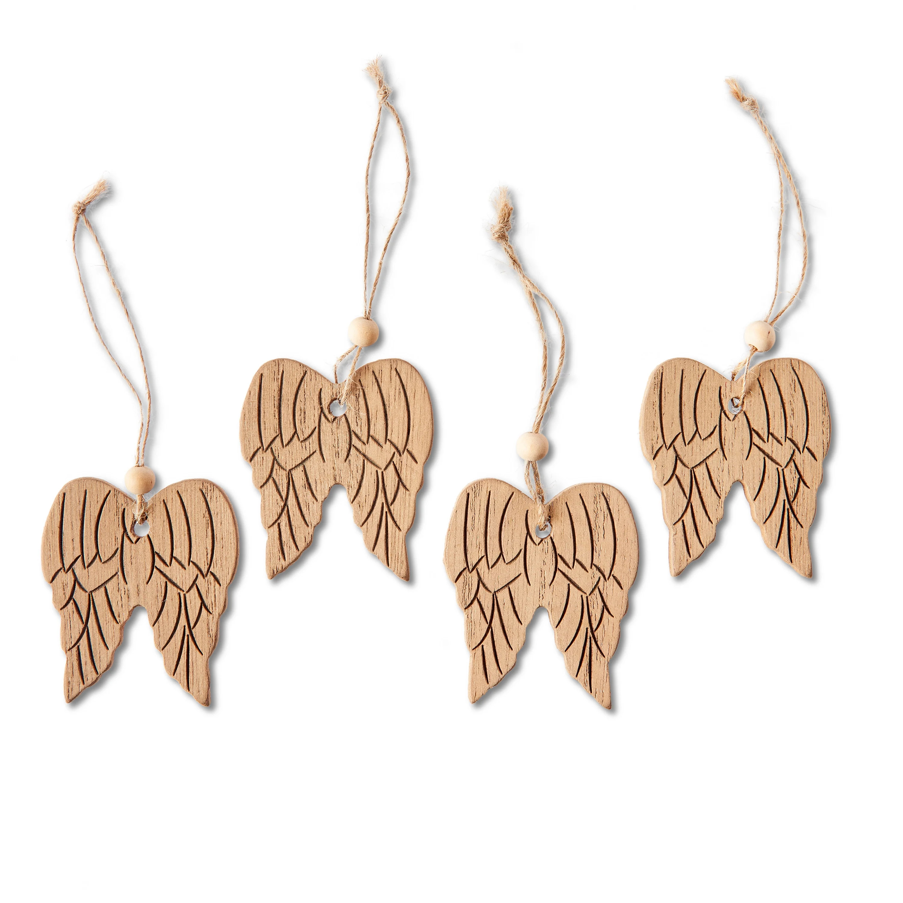 Wooden Angel Wings Mini Christmas Ornaments, 3 in, 4 Count, by Holiday Time | Walmart (US)