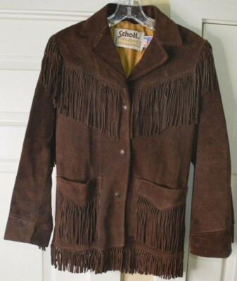 70's Vintage Schott's Leather Suede Jacket Fringe Women's Size 6 Dark Brown | eBay US