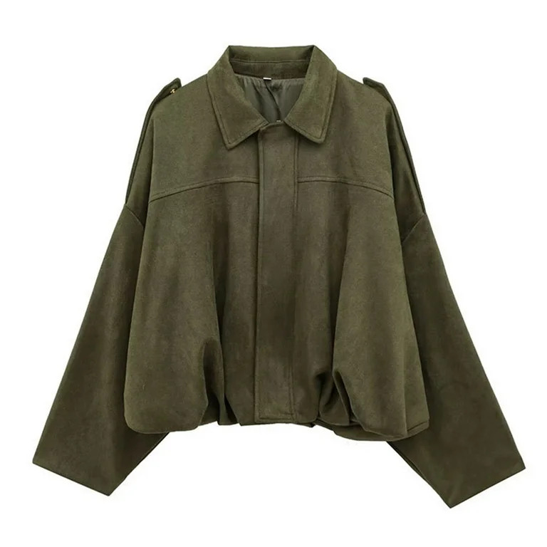 Sevevn Women's Faux Suede Bomber Jacket Spring Lapel Coat Casual Oversized Long Sleeves Trendy St... | Walmart (US)