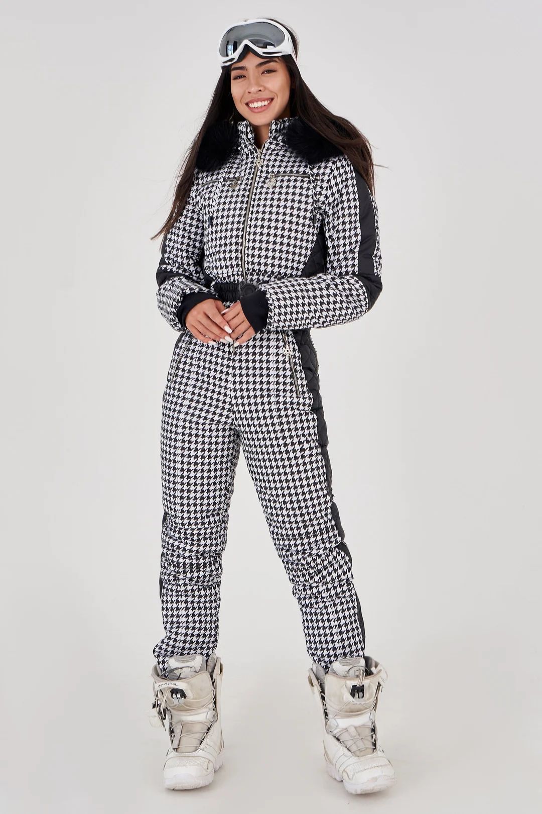 Houndstooth print ski jumpsuit Ski suit checkered black and white printed Fashion ski one piece o... | Etsy (US)