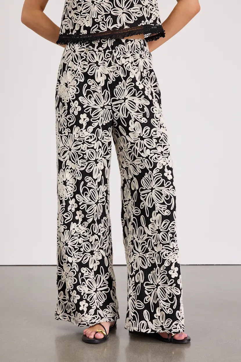 Yucca Black Floral Embroidered Two-Piece Jumpsuit | Lulus