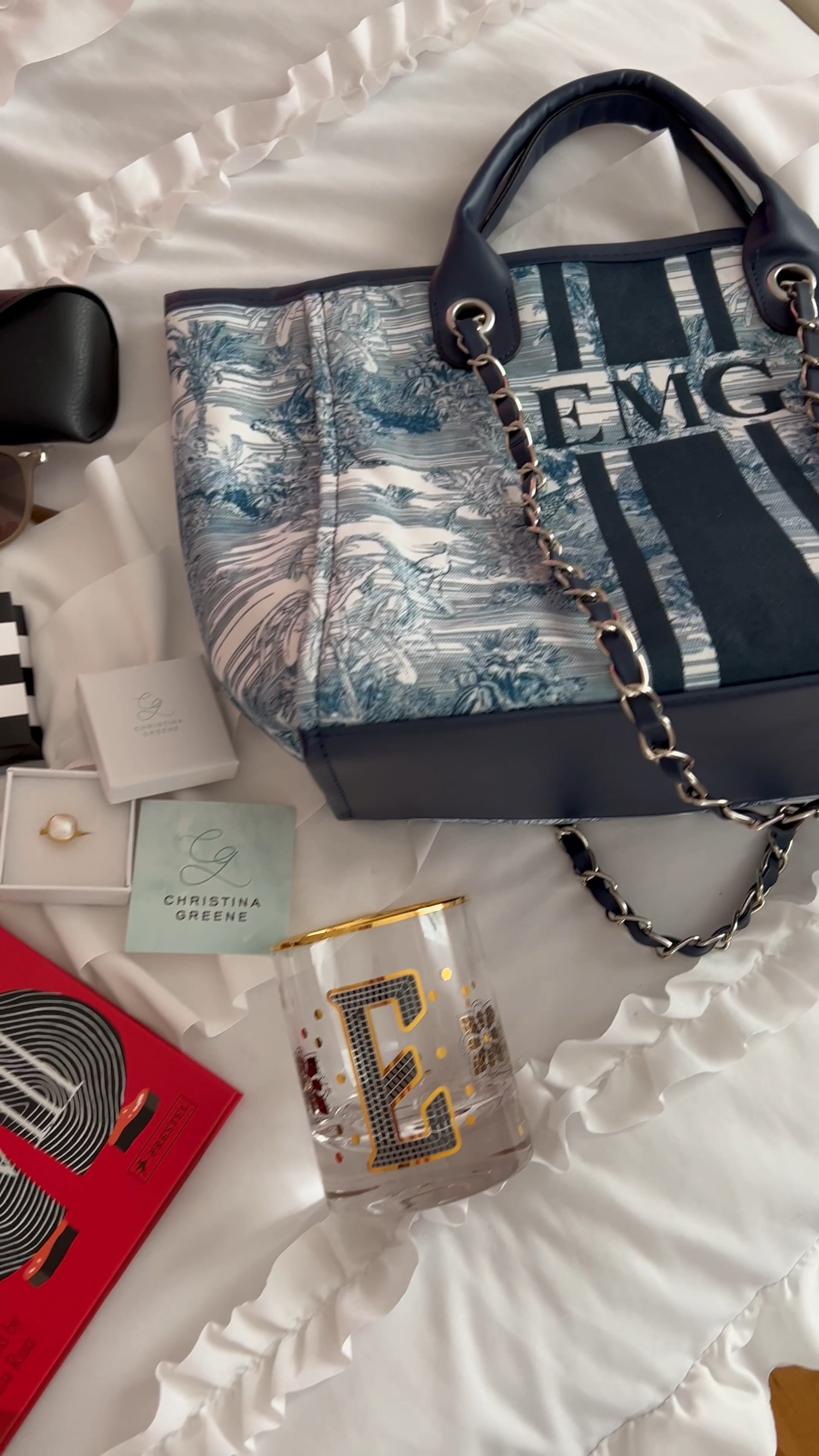 Christmas gifts, gifts for her, gift guide, leather portfolio, gifts for 20 something girl, custom bag, Anthropologie glass, cocktail book, cocktails, rayban, sunglasses, Pearl ring, custom bag, custom gifts, double breasted blazer, blazer, navy blazer, tuckernuck, feather shirt, white button down, feather top, HRH book, 

#LTKHoliday #LTKSeasonal #LTKGiftGuide