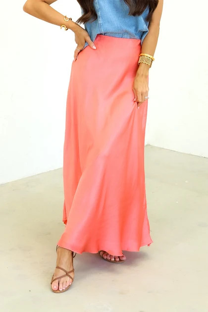 TWT\u00ae Gwen Coral Satin Midi Skirt | The Willow Tree