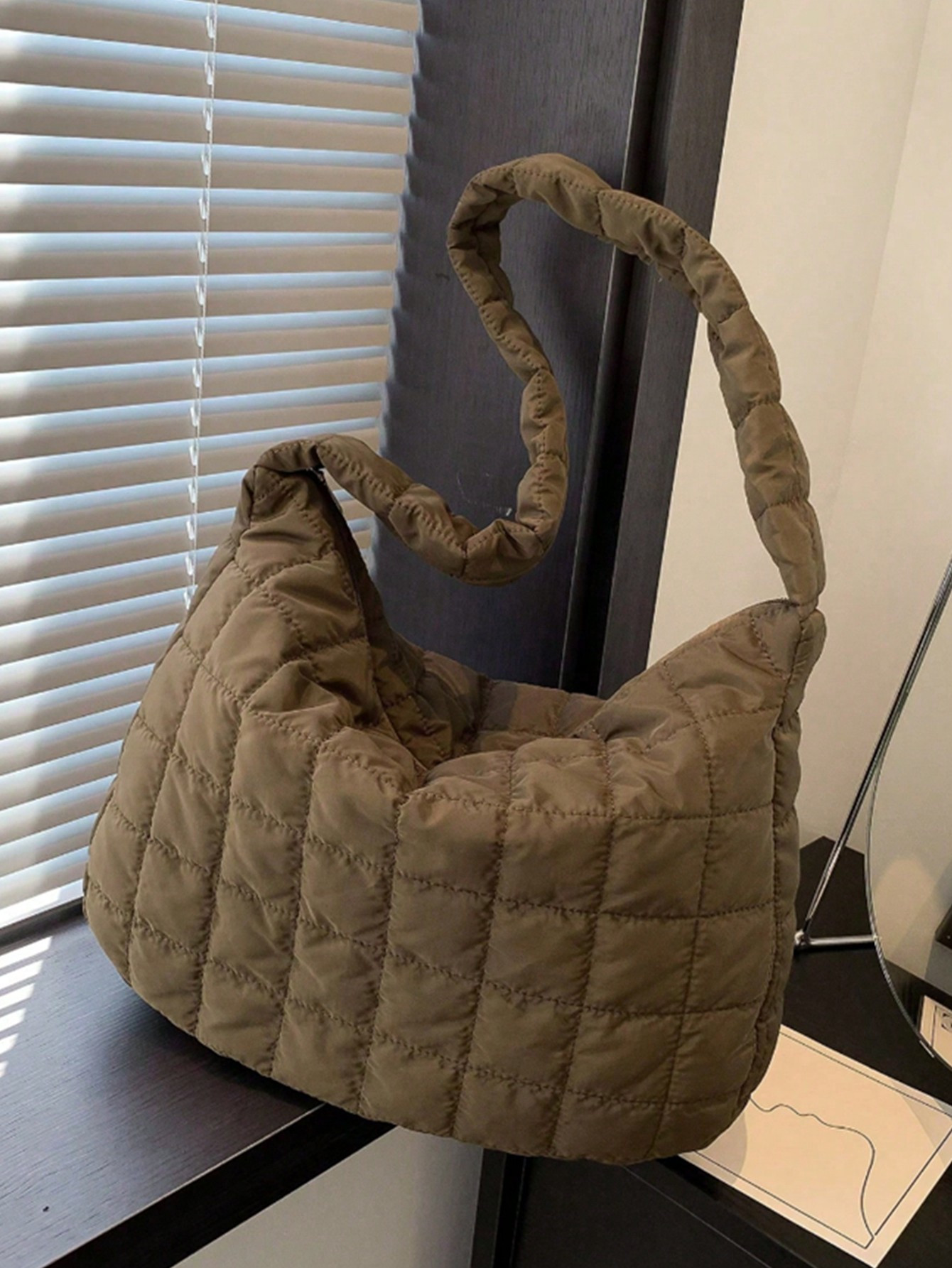 High Capacity Plaid Quilted Padded One Shoulder Bag, Foldable Fashion Shoulder Tote For Women, Fl... | SHEIN