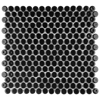 Affinity Tile Hudson Penny Round Glossy Black 12-in x 13-in Glossy Porcelain Stone look Penny rou... | Lowe's