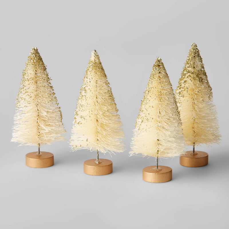 4pc 4" Decorative Sisal Bottle Brush Christmas Tree Set Natural - Wondershop™ | Target