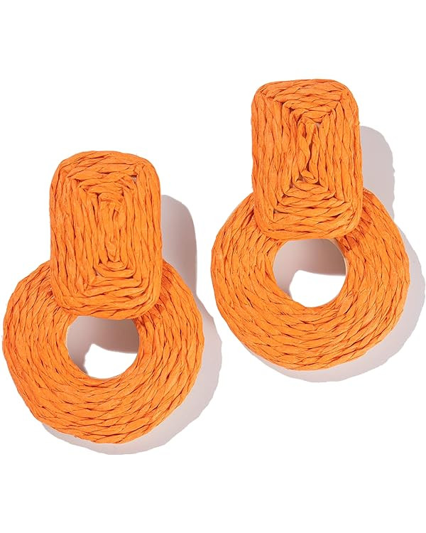 Statement Raffia Earrings Cute Boho Earrings Rattan Dangle Earrings Handmade Straw Wrap Earrings ... | Amazon (US)