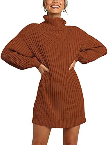ANRABESS Women Oversized Sweater Dress Turtleneck Batwing Long Sleeve Ribbed Knit Loose 2025 Fall... | Amazon (US)