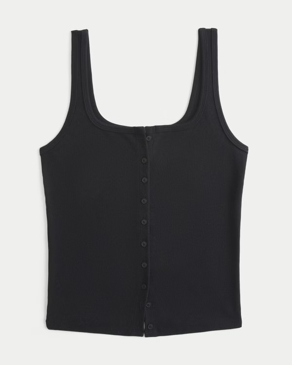 Women's Ribbed Button-Through Square-Neck Tank | Women's Tops | HollisterCo.com | Hollister (US)