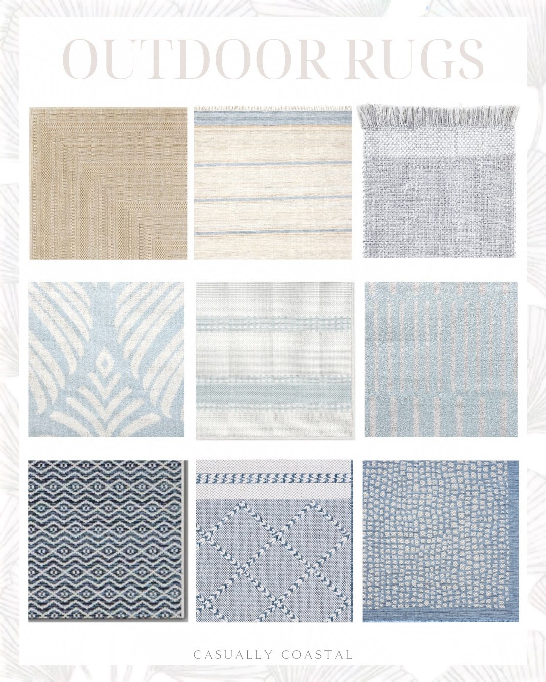 Coastal Outdoor Rugs

Coastal rug, neutral rug, blue rug, blue and white rug, striped rug, pottery barn rug, wayfair rug, Amazon rug, target rug, outdoor rug, striped outdoor performance rug, 5x8 rug, 8x10 rug, 9x12 rug, 10x14 rug, Tommy Bahama rug, palm leaves rug, blue and ivory rug, indoor/outdoor area rug, blue and cream area rug, washable rug, woven rug, navy rug, cream rug, 6x9 rug, 4x6 rug

#LTKHome #LTKSeasonal