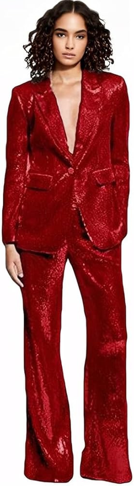 Women's Sequined Fashion Suit Set One Button 2 Piece Wedding Tuxedos Blazer Pants Prom Party Outf... | Amazon (US)