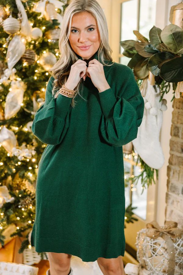 Wherever You Go Emerald Turtleneck Sweater Dress | The Mint Julep Boutique