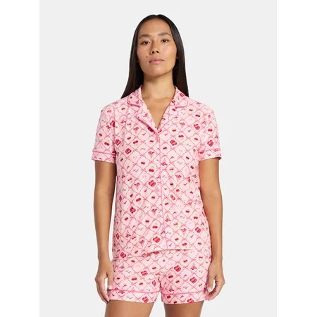 Jaclyn Women's Valentine's Day Notch Collar Top and Shorts Pajama Set, 2-Piece, Sizes S-XL | Walmart (US)