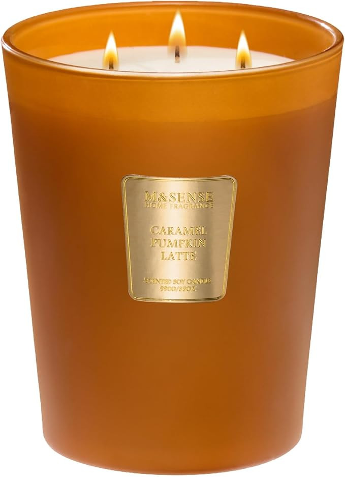M&SENSE Fall Candles Caramel Pumpkin Latte Scented, 3 Wick Natural Soy Candles for Home Scented, ... | Amazon (US)