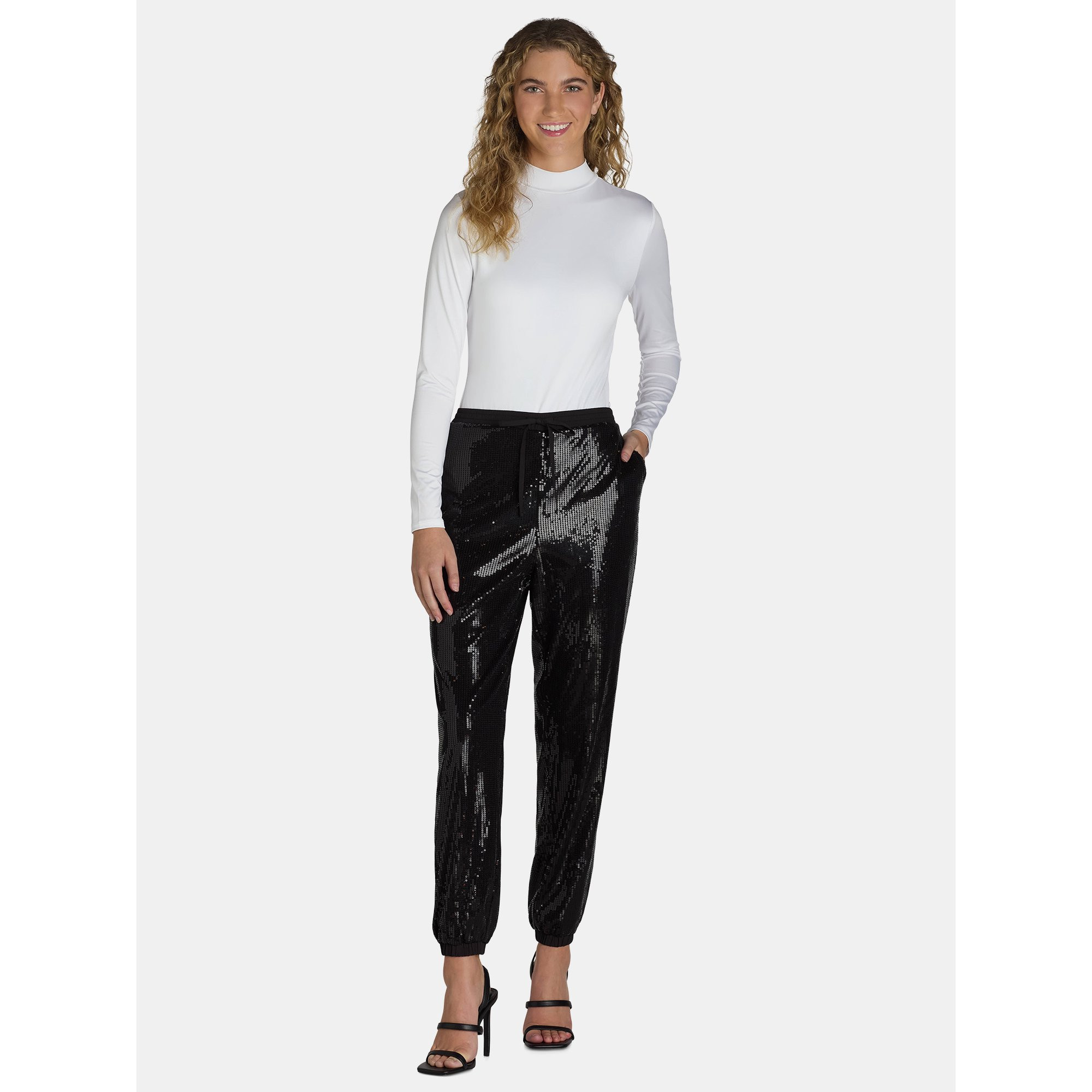 Time and Tru Women's Pull On Sequin Jogger Pants, 27" Inseam | Walmart (US)