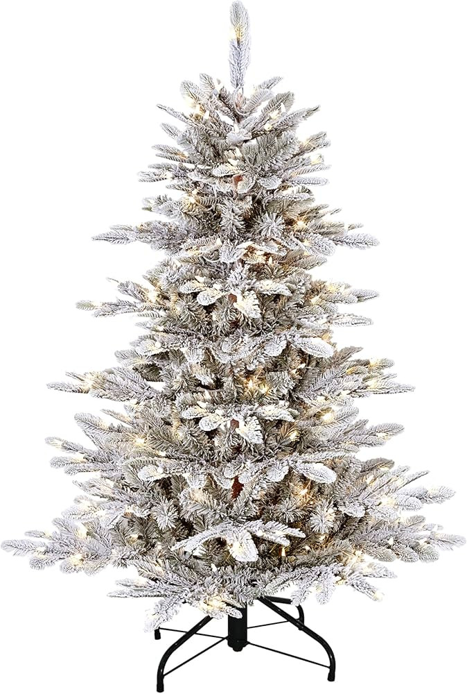 Puleo International 4.5ft Pre-Lit Flocked Aspen Fir Christmas Tree with 250 Clear Lights, 411 Rea... | Amazon (US)
