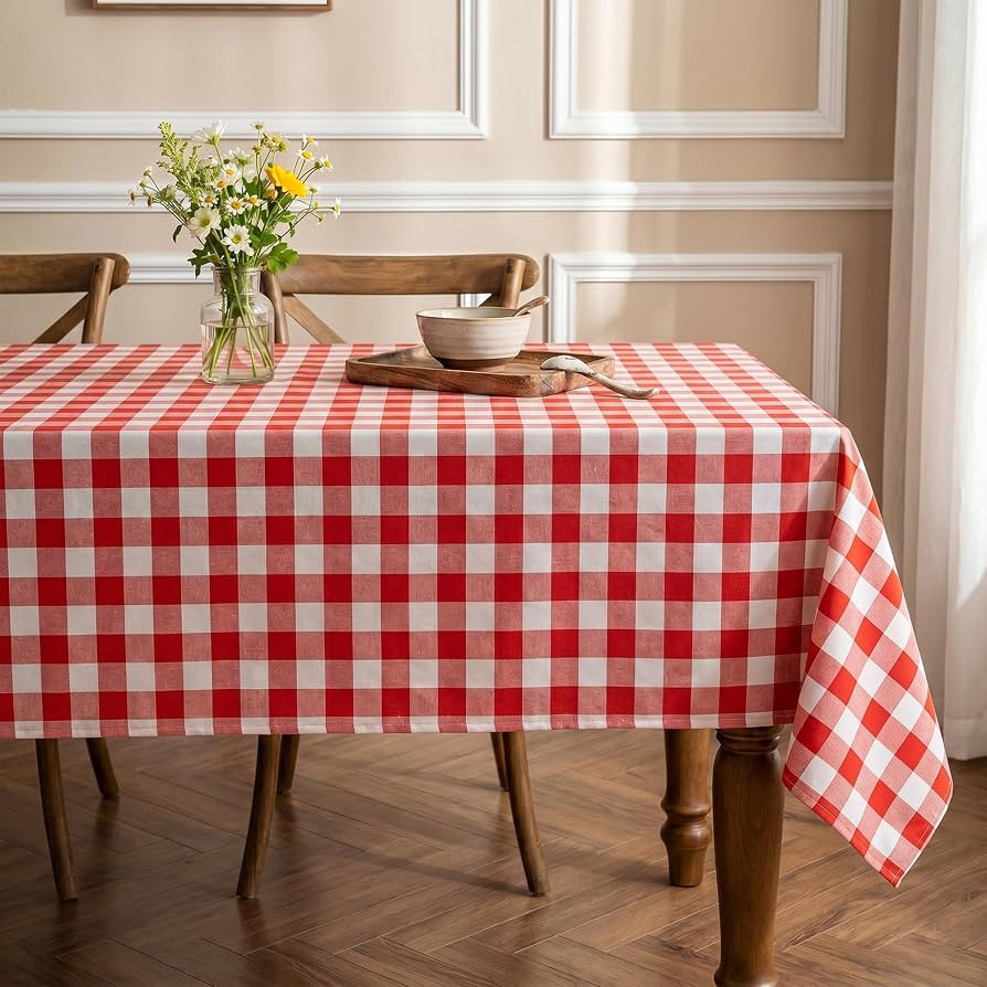 Red White Buffalo Plaid Waterproof Tablecloth for Outdoor Use Picnic Table Cover for Holiday Dinn... | Amazon (US)