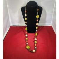 Vintage-Necklace-Green-Silver-Pink-White-Beads-Brown-Silver-Jewelry-Accessories | Etsy (US)